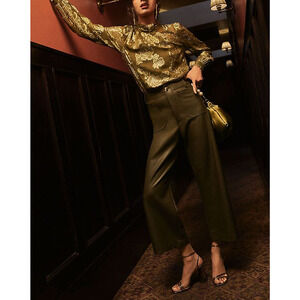 Maeve 'The Colette' Green Cropped Wide-Leg Faux Leather Pants Size 32 - NWT